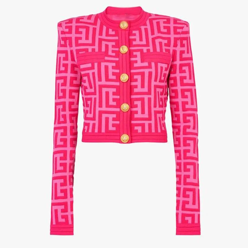 HIGH STREET Newest 2024 Designer Tops Women\'s Jacquard Geometrical Perspective Knitted Pullover Sweater
