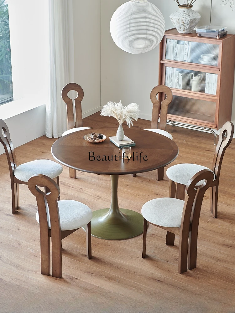 

Retro Small round Table Small Apartment Leisure Balcony Negotiation Table and Chair Combination White and round Dining Table