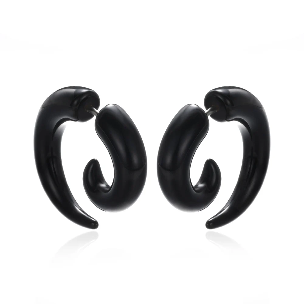 Fashion Black Horn Earrings For Women Hip-hop Acrylic Ear Stud Stainless Steel Anti-Allergies Earrings Gothic Spiral Ear Jewelry