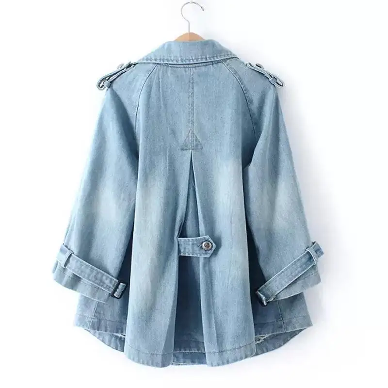 Casaco de Jeans Feminino com Capuz, Jaqueta de Botões Duplos, Casacos Básicos de Jeans para Mulheres, Sobretudo de Outono