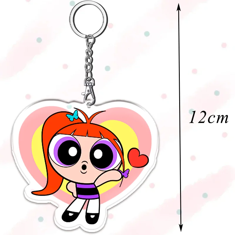 12cm The Powerpuff Girls Season Acrylic Buttercup Keychain Acrylic Periphery Pendant Double Sided Pattern Pendant Kids Day Gift