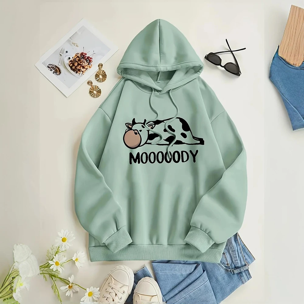 

Dairy Cattle Pattern Cute Female Y2K Clothes Fashion Women's Hoodie Fall Trend Tops Casual Daily Women's Sweatshirts Hoodies