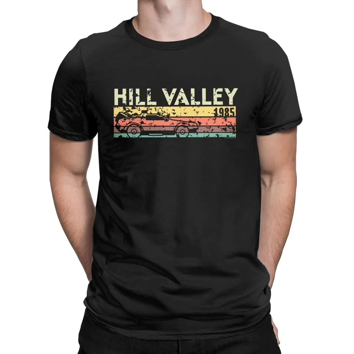 Hill Valley 1985 Tee Shirt Men Back To The Future Tops T Shirts Doc Brown Time Travel Movie BTTF Tees Plus Size