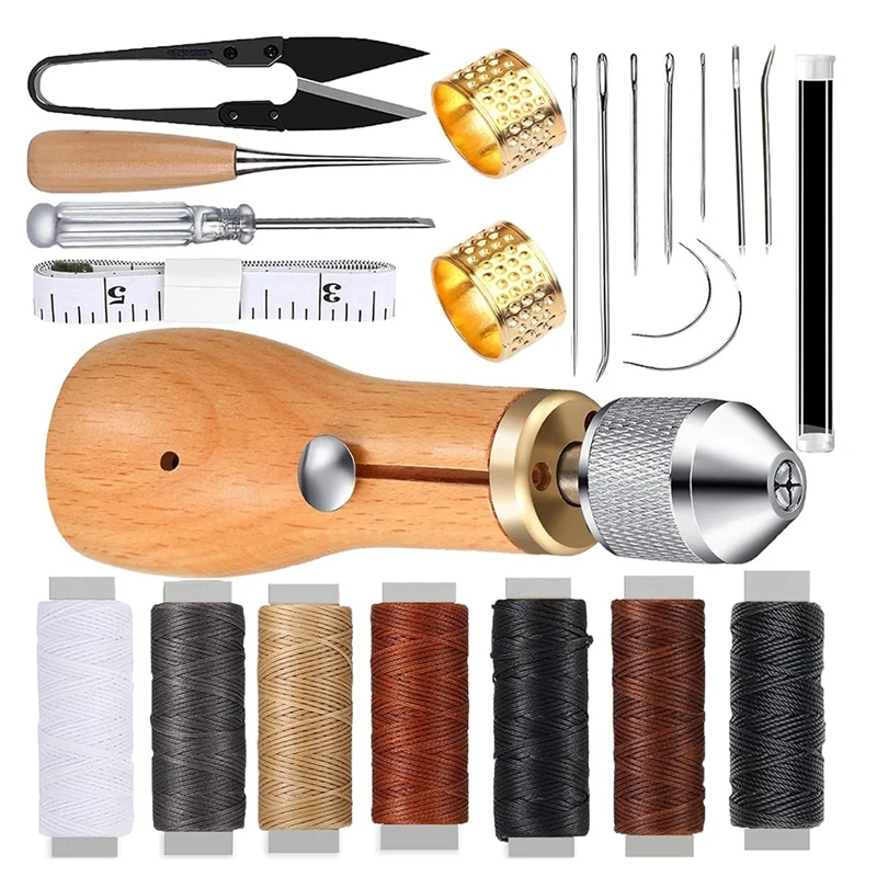 Sewing Awl Set 24 Pieces, Convenient DIY Leather Product Making Sewing Kit Sewing Awl