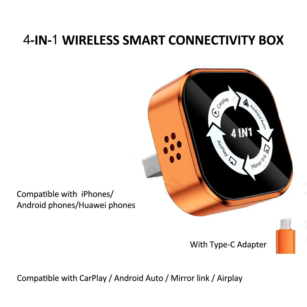 

Беспроводной адаптер 4-в-1 для Carplay, Android Auto, Airplay, Mirror Link, с функцией Plug and Play, Bluetooth, для IOS и Android