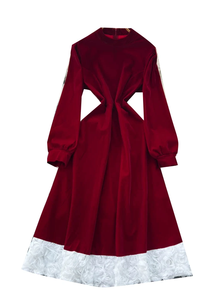 กระโปรงยาวทรงเอเอวสูงลายปะติดสำหรับผู้หญิง รุ่นใหม่ล่าสุดประจำฤดูใบไม้ร่วง พร้อมสายผูกเอว