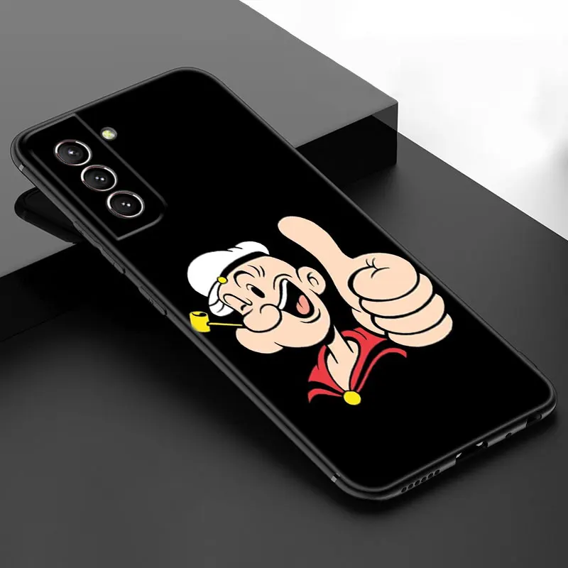 Disney Popeye The Sailor Black Silicone Phone Case For Samsung Galaxy S20 S23 FE S21 S22 S24 Plus Ultra Note 10 20 Plus Ultra