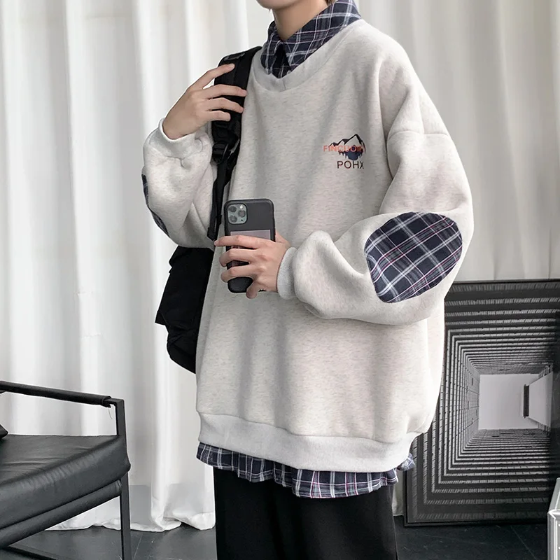 

Мужская толстовка с воротником-стойкой, утепленная флисом, повседневный топ, новая зимняя модель, дизайн в клетку, имитация двухслойной верхней одежды