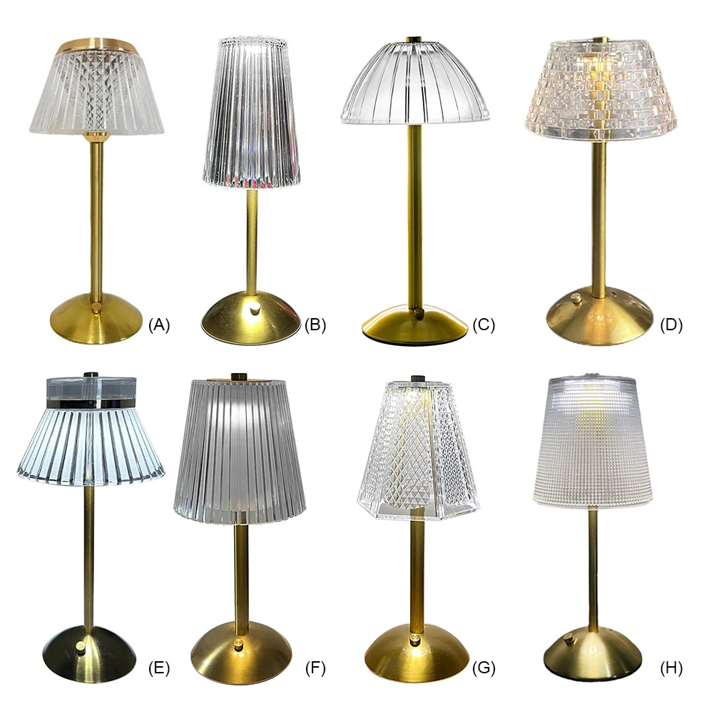 Portable Retro Metal Bedside Lamp Rechargeable Crystal Diamond Table Lamp Metal Base 3 Color Modes Touch Control for Bedroom Bar