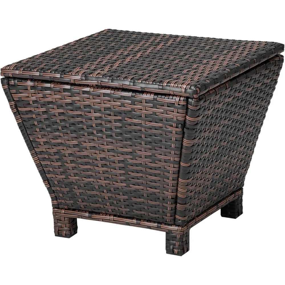 13 Gallon Outdoor Deck Box, Wicker Outdoor Storage Box With Lid, Small Storage Bin Container For Outside And Patio,