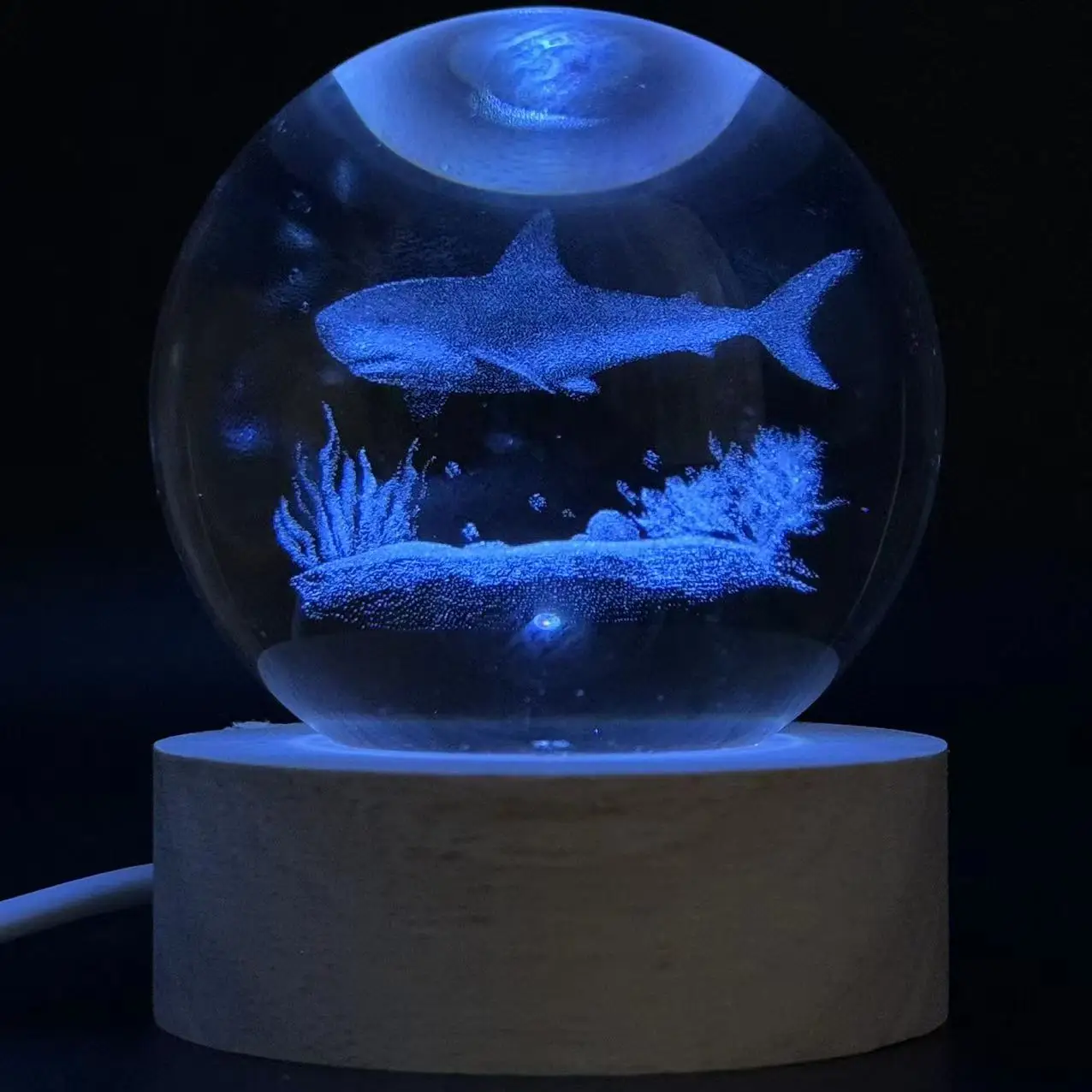 1pc 3D Ocean Shark Crystal Ball Color Laser carved nightlight, holiday gifts, for friends, colleagues, wife, parents, Christmas,