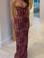 Chic Gauze Fishbone Strapless Dress Women Backless Off-shoulder Waist Cinching Slim Maxi Vestidos 2026 Lady Evening Party Gowns - Image 2