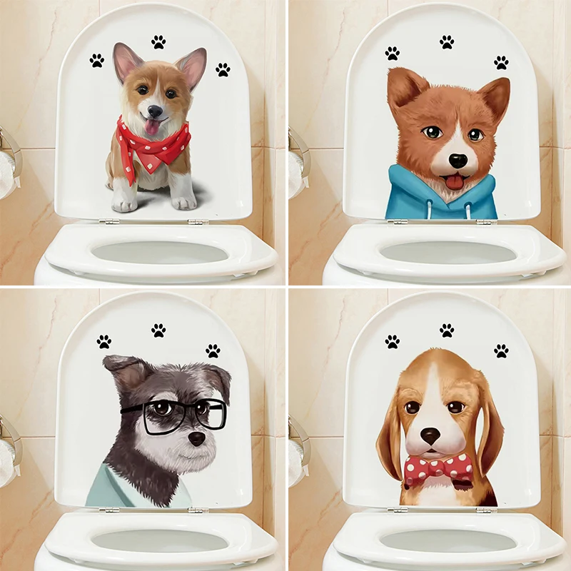 M466 Cute Cartoon Dog Baby Toilet Stickers Cartoon Child Urination Toilet Lid WC Door Sticker Removable Decor Paper Household