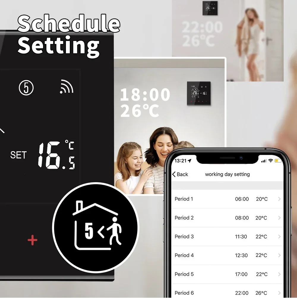 M4A Smart Thermostat WiFi Optional 16A for Electric Floor Heating Voice Control & Timing Function with Alexa Google Home Support