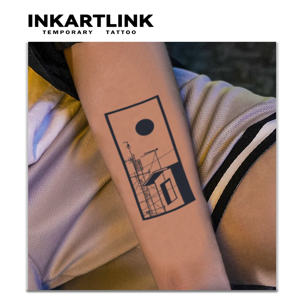INKARTLINK Minimalist Architecture Tattoo Stickers 1-2 Weeks Long lasting Rectangular Frame Line House Totem