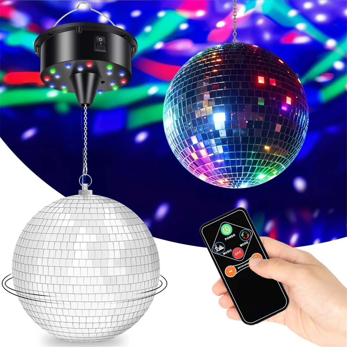 X64A_7.8 Inch Hanging Disco Ball Light Up Led Disco Mirror Ball Rotating