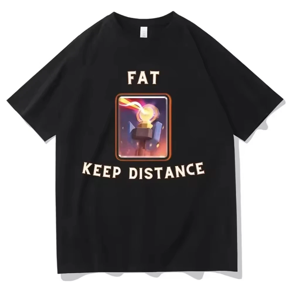 2026 Fat Keep Distance Meme Print T-shirts Men's Women's Casual Short Sleeve Crew Neck Cotton Tee Unisex Fashion Streetwear Tops