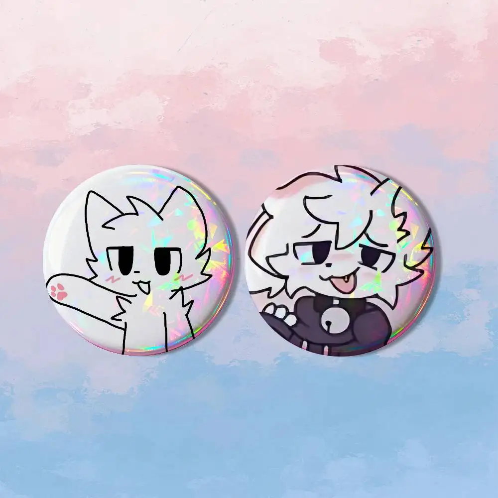 B-Boykisser Cute Silly Cat HD Print Round Lapel Pins Pretty Derby 2 piece set Round Display Brooches Brooch Badges