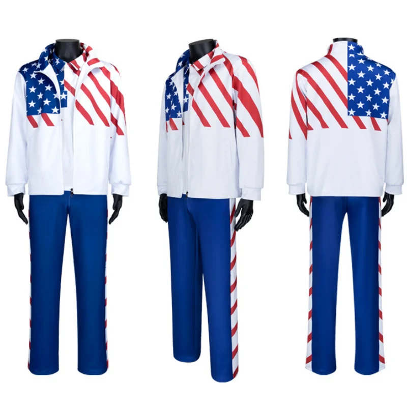 Anime o príncipe do tênis cosplay trajes ryoma echizen eua uniforme da equipe dos homens bandeira americana impressão jaqueta traje de halloween
