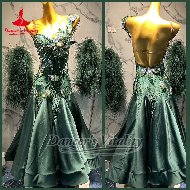 

Adult AB Stones Foxtrot Waltz Sleeveless Sling Dresses Senior Custom Dancer's Vitality Adult&Child Social Dance Backless Clothes