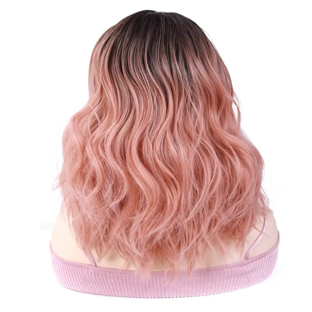 X-TRESS Synthetic Lace Front Wig Ombre Pink Colored L part Lace Wigs For Women Heat Resistant Fiber Side Part Short Bob Hair Wig
