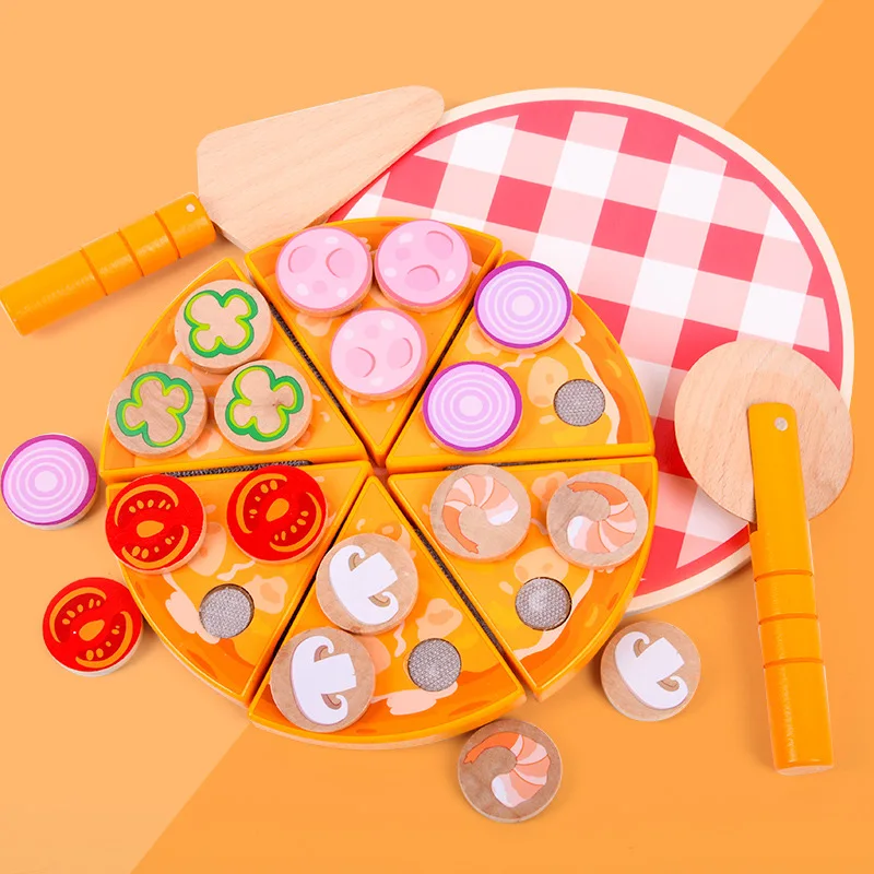 

Wooden Simulation Pizza Children Kitchen Pretend Play Food Toys Cut Food Toy Accessories Educational Toy Toddler Children Gift