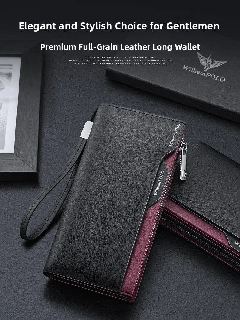 williampolo-genuine-leather-wallet-for-men-long-bifold-multi-card-slot-driver-license-handbag-leather-clip-business-ol-style