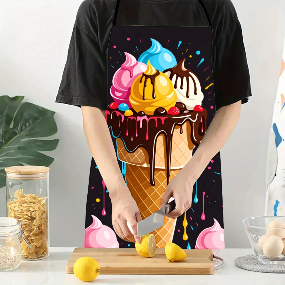 Colorful Ice Cream Cone Cupcake Print Apron, Unisex, Kitchen Cooking  Household Apron