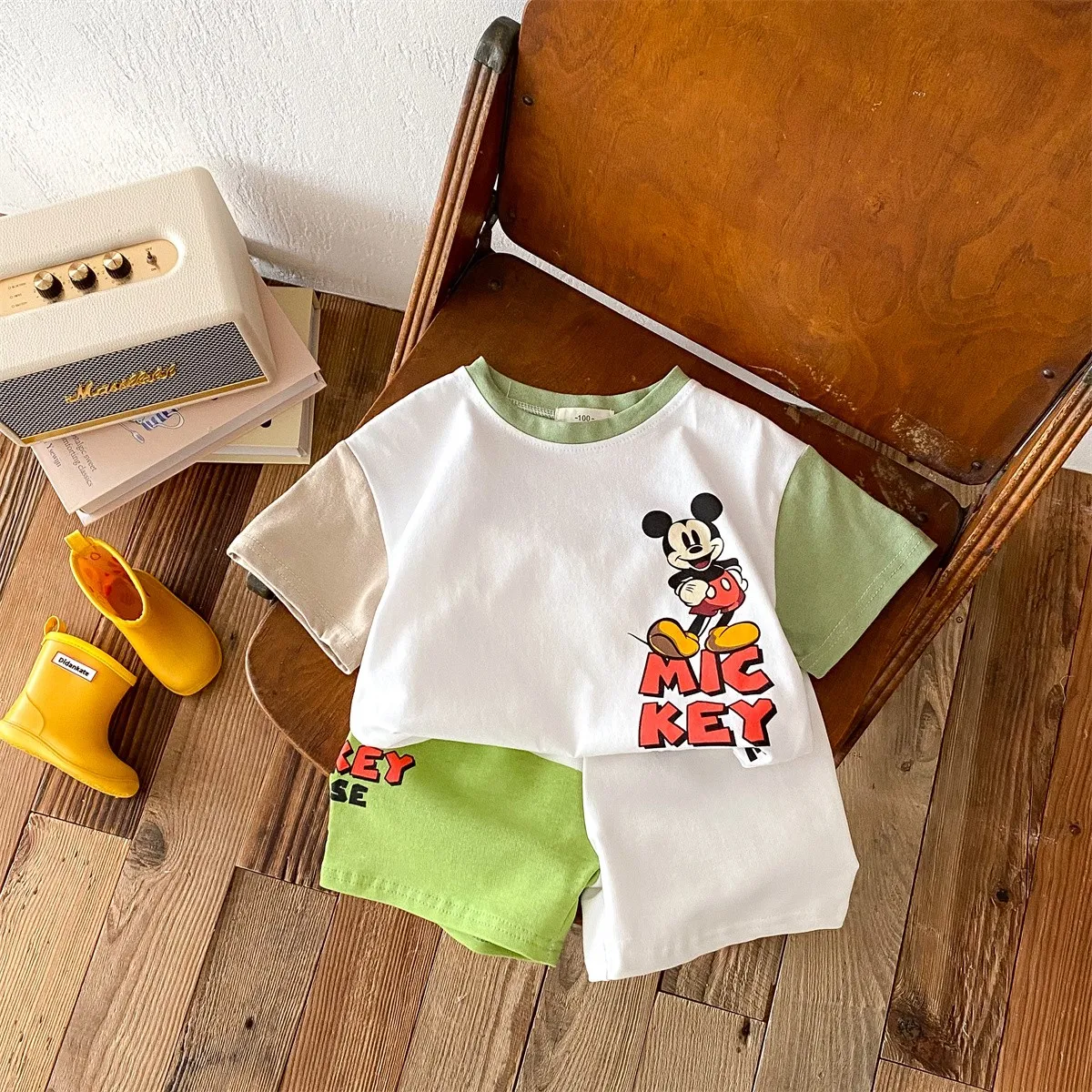 2024 Summer Fashion Children\'s Set Disney Cartoon Print T-shirt+shorts Two Piece Set For Boys And Girls Cute 2pcs Set