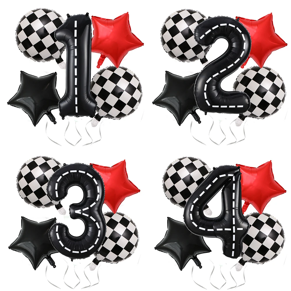 

5pcs Race Car Birthday Balloons Set DIY 0-9 40inch Racetrack Number Ballon for Boys Birthday Race Car Theme Party Decor Supplies