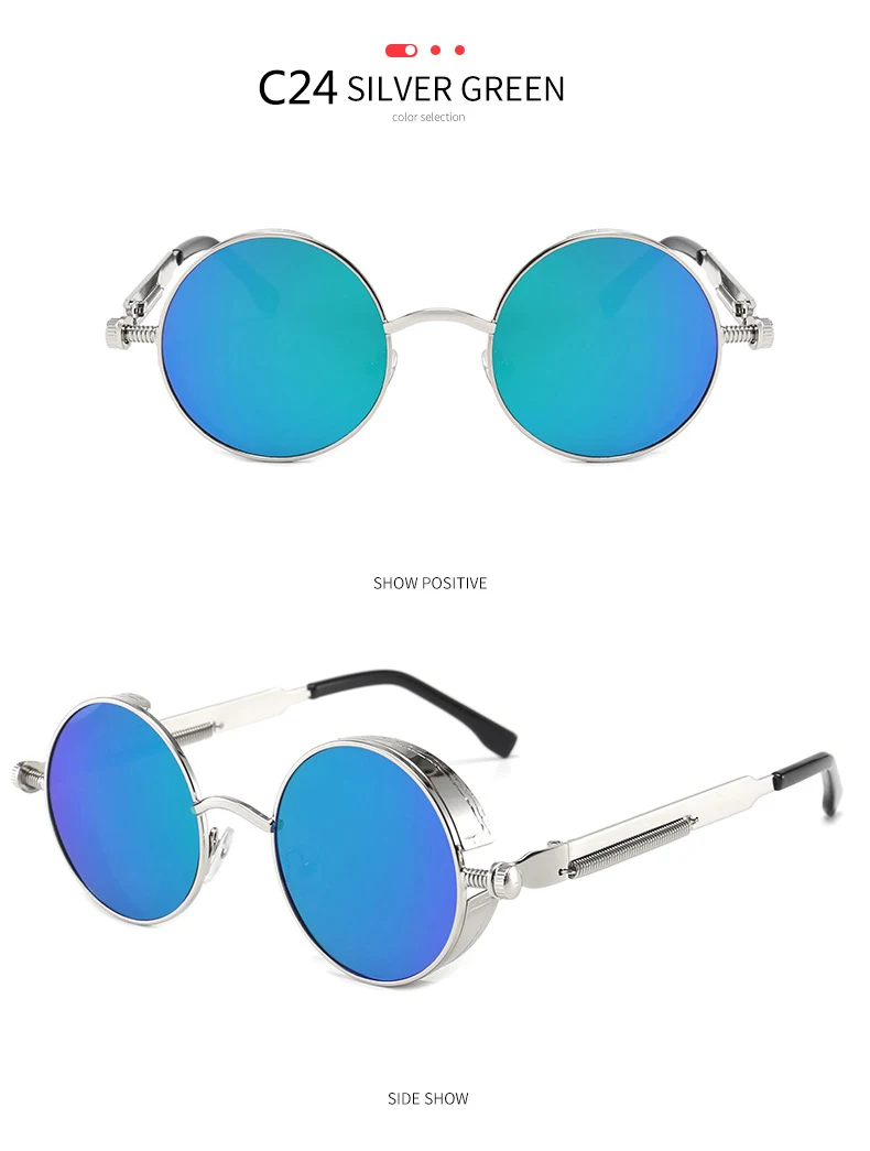 BOYSEEN 2025 Vintage Steampunk Sonnenbrille Frau Männer Runde Luxus Metall Retro Sonnenbrille Hiphop Stil Brillen UV400 – Detail 34