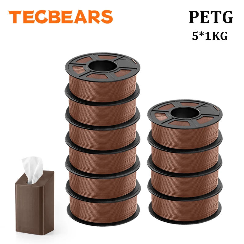TECBEARS Neues PETG 3D-Drucker-Filament 1,75 ±0,02mm 10KG Mehrfarbiges PETG-Filament mit Hoher Zähigkeit, Sauber Gewickelt, Passend für die Meisten FDM-Drucker