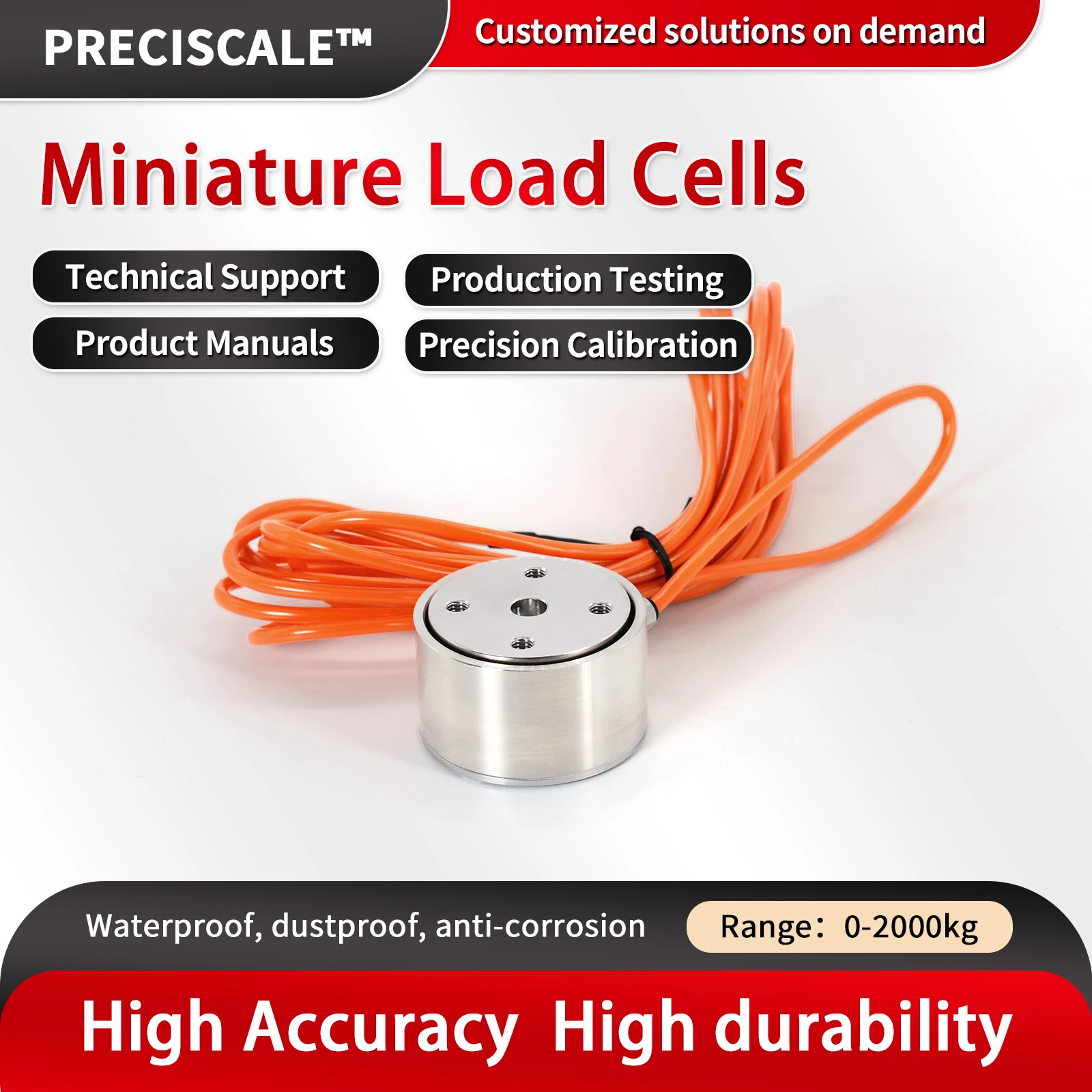 

Preciscale Load Cell Sensor,Test Pressure and Compressive Force for Industrial scale,Stainless Steel,20KG 30KG 50KG 100KG 200KG