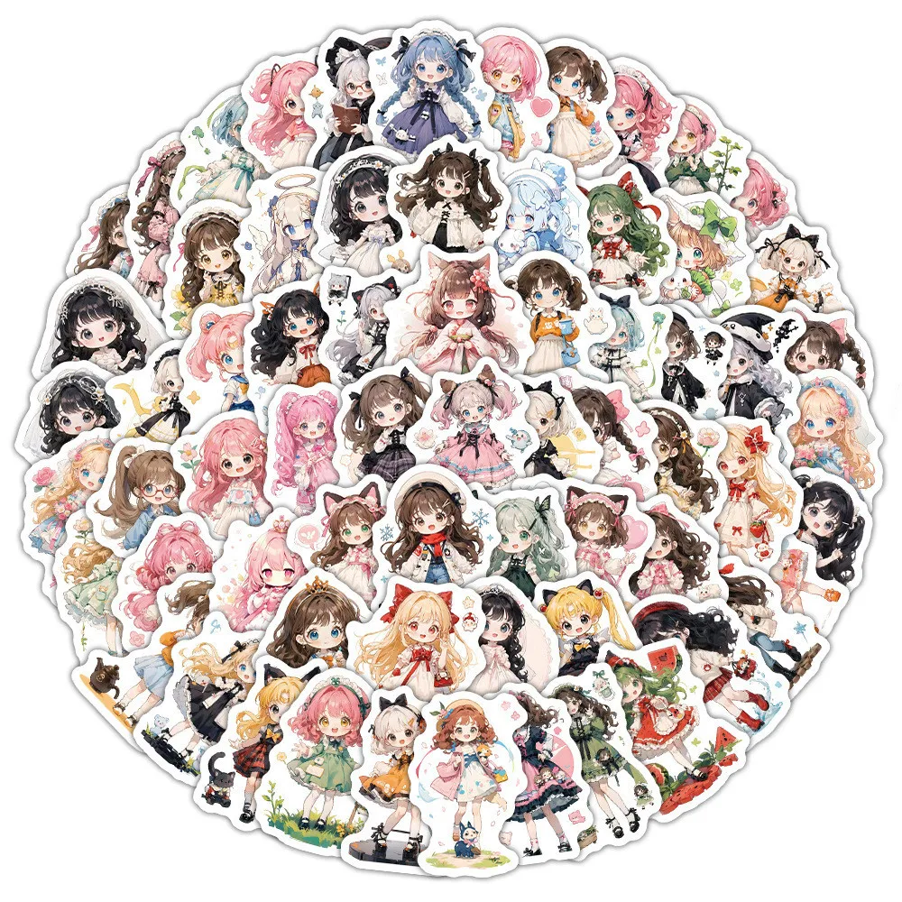100PCS Cartoon süße Lolita Mädchen Graffiti Aufkleber für Helm Fahrrad Hand Konto Federmäppchen Aufkleber LanLanStickersWorld