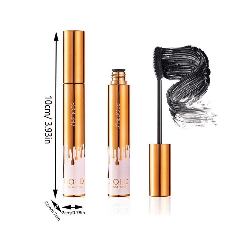 濃密カールアイブラック、ウォータープルーフ、にじみにくい、スリムで長持ち、メイク落ちしにくいアイブラック、ゴールドカラーマスカラ