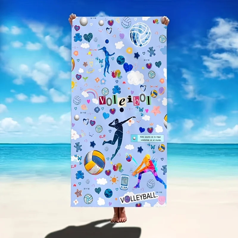 Volleyball Theme Beach Towel Colorful Sports Print Soft Quick-Dry Large Bath Towel for Swim Pool Travel Gym