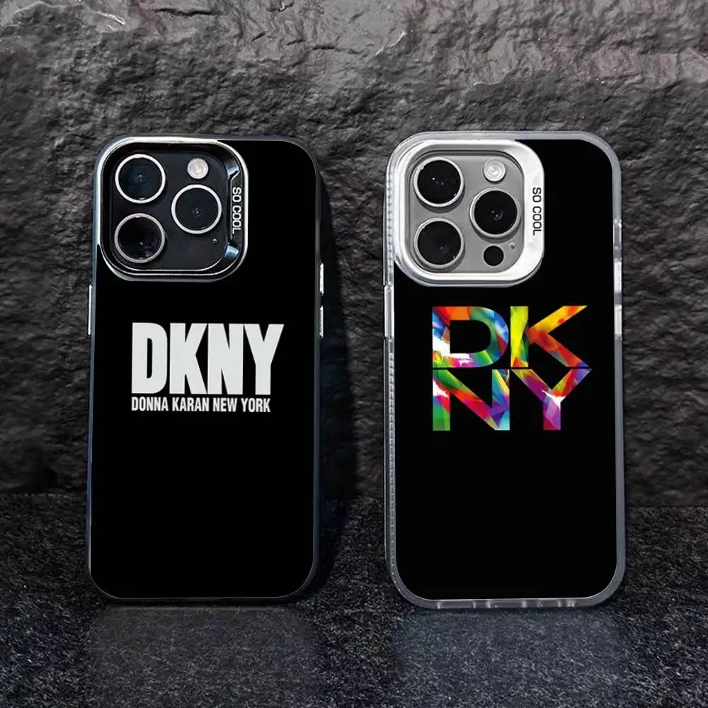 DKNY Donna Karan New York Phone Case For IPhone 16 15 14 13 12 11 Pro Max Plus Color Shockproof Back Silver Cover