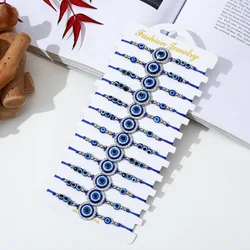 12 PCS Blue Round Devil's Eye Rhinestone Resin Woven Bracelets for Men and Women's Fashion Bracelets