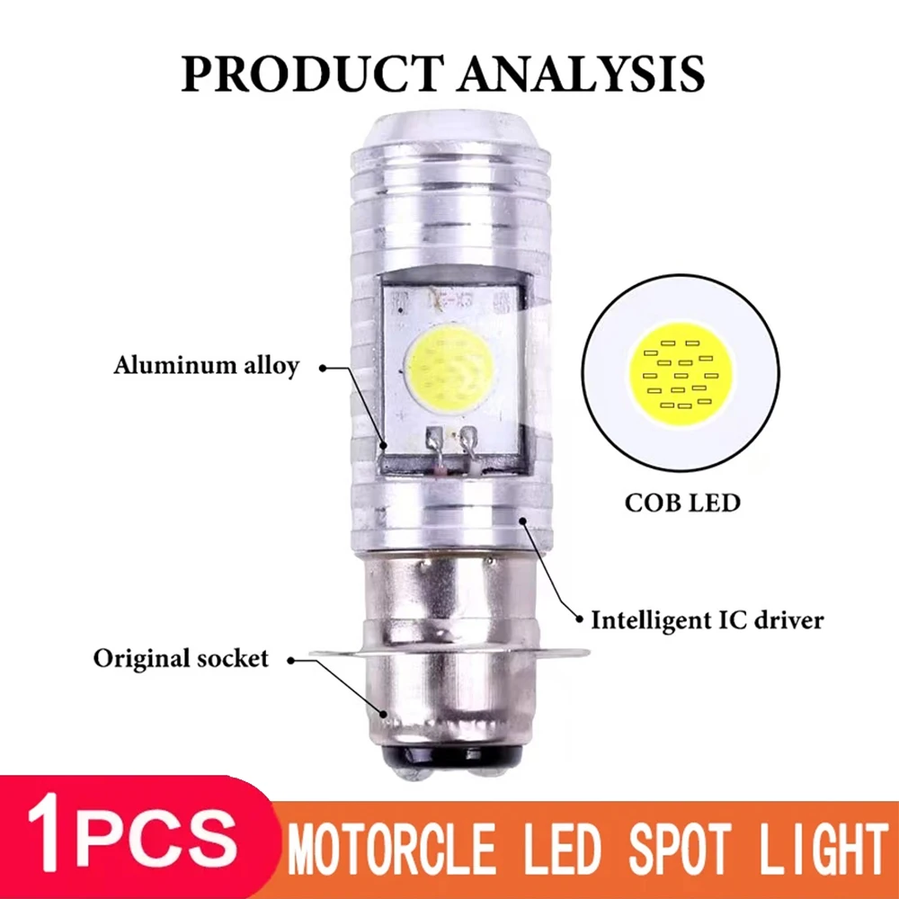 Motocicleta Farol Lâmpadas LED, Faróis de nevoeiro, 2 Lados COB Branco, 6000K, Hi Lo Lamp, Acessórios Scooter, H4, H6, BA20D, 12V