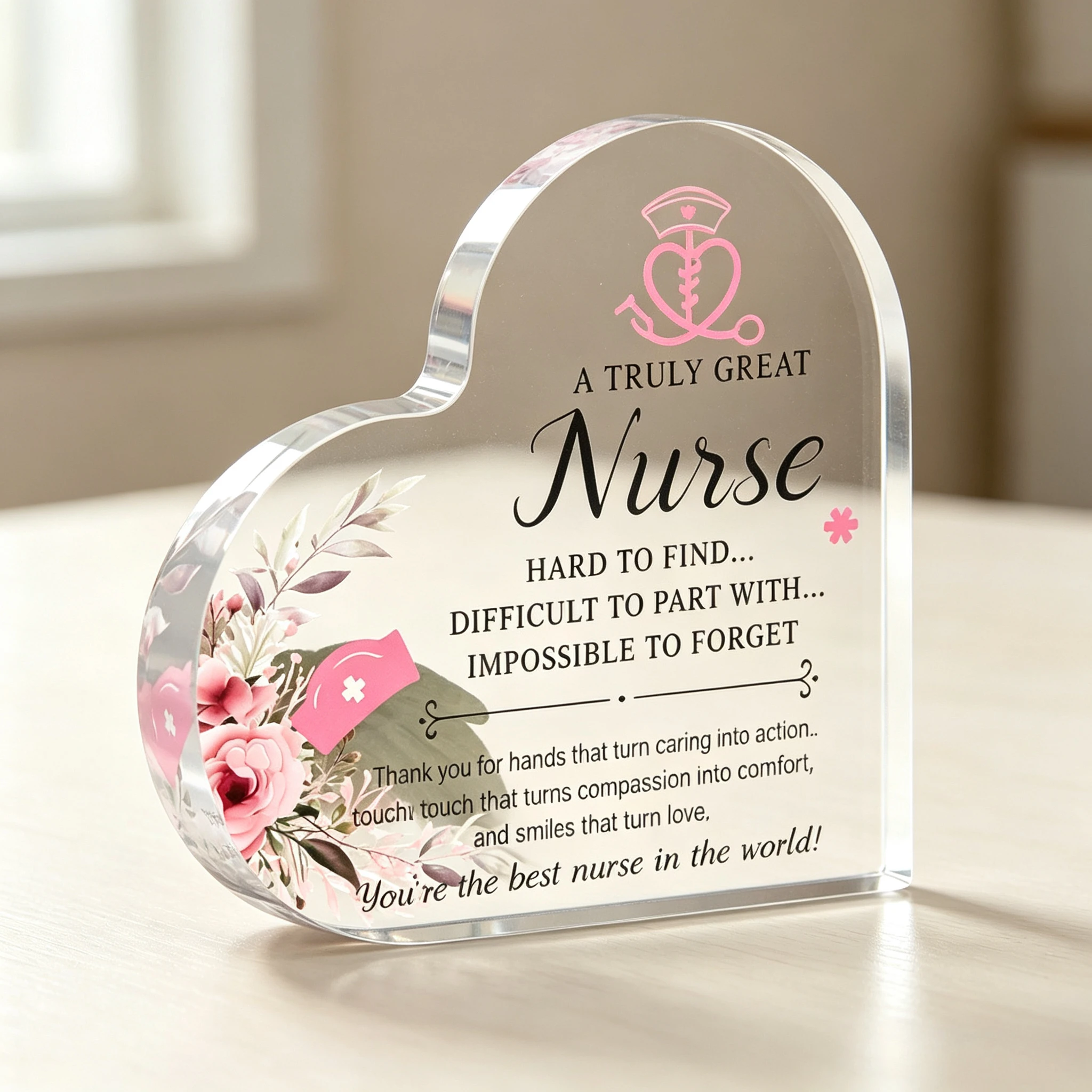 Heart‑Shaped Acrylic Plaque A Truly Great Nurse Floral Stethoscope Thank You Freestanding Appreciation Keepsake Gift