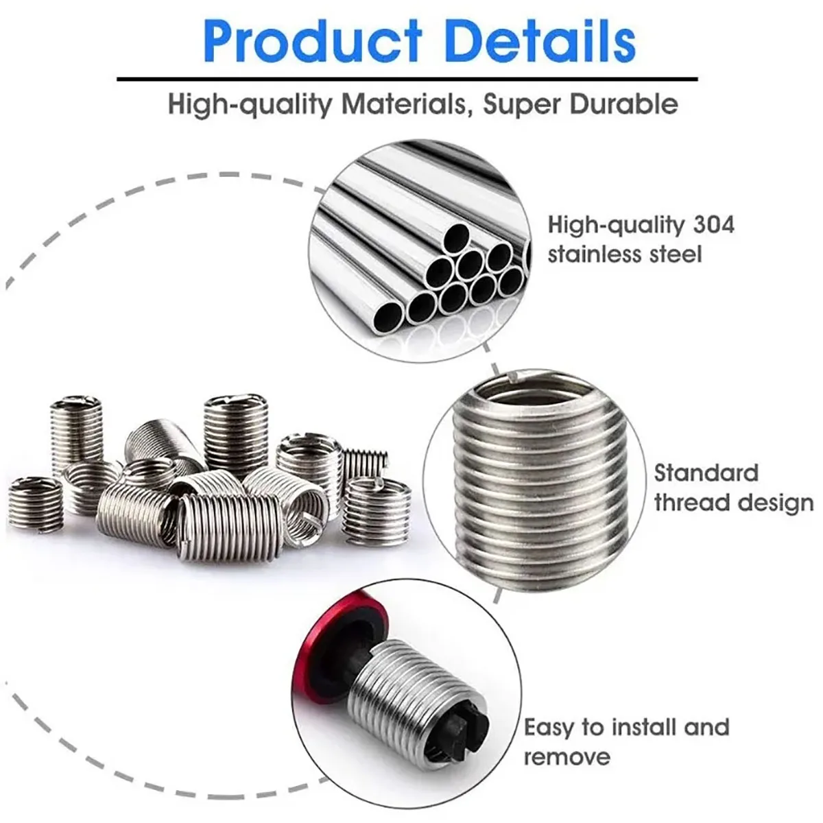 200Pcs M3-M12 Thread Metric Thread Screw Repair Insert Assortment Set Thread Inserts Insert Fasteners Hardware Repair Tool Parts
