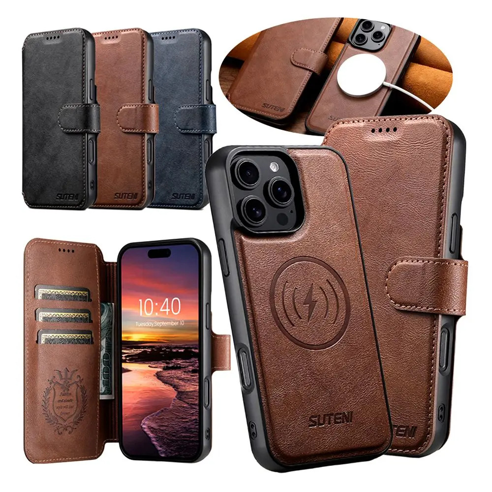 

Luxury Leather Phone Case Magnetic Wallet Case Magsafe Phone Cover Kickstand Flip Cover Fo iphone 16 Plus 15 14 Promax 13 12 Pro
