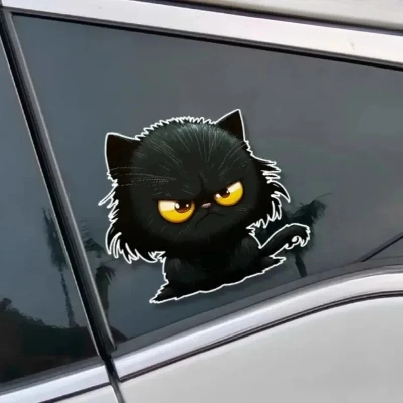 1PC Grumpy Black Cat 2D Flat Sticker - Waterproof Vinyl Vivid Decal for Cars, Laptops, Backpacks & Cat Lovers/Quirky Style Fans
