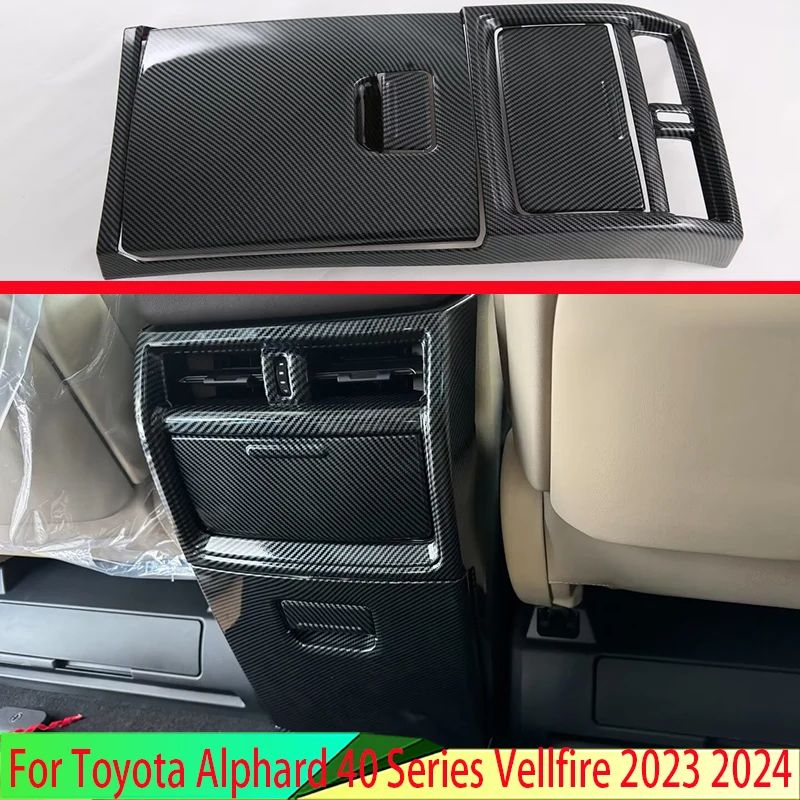 

For Toyota Alphard 40 Series Vellfire 2023 2024 Carbon Fiber Style Armrest Box Rear Air Vent Frame Trim Cover