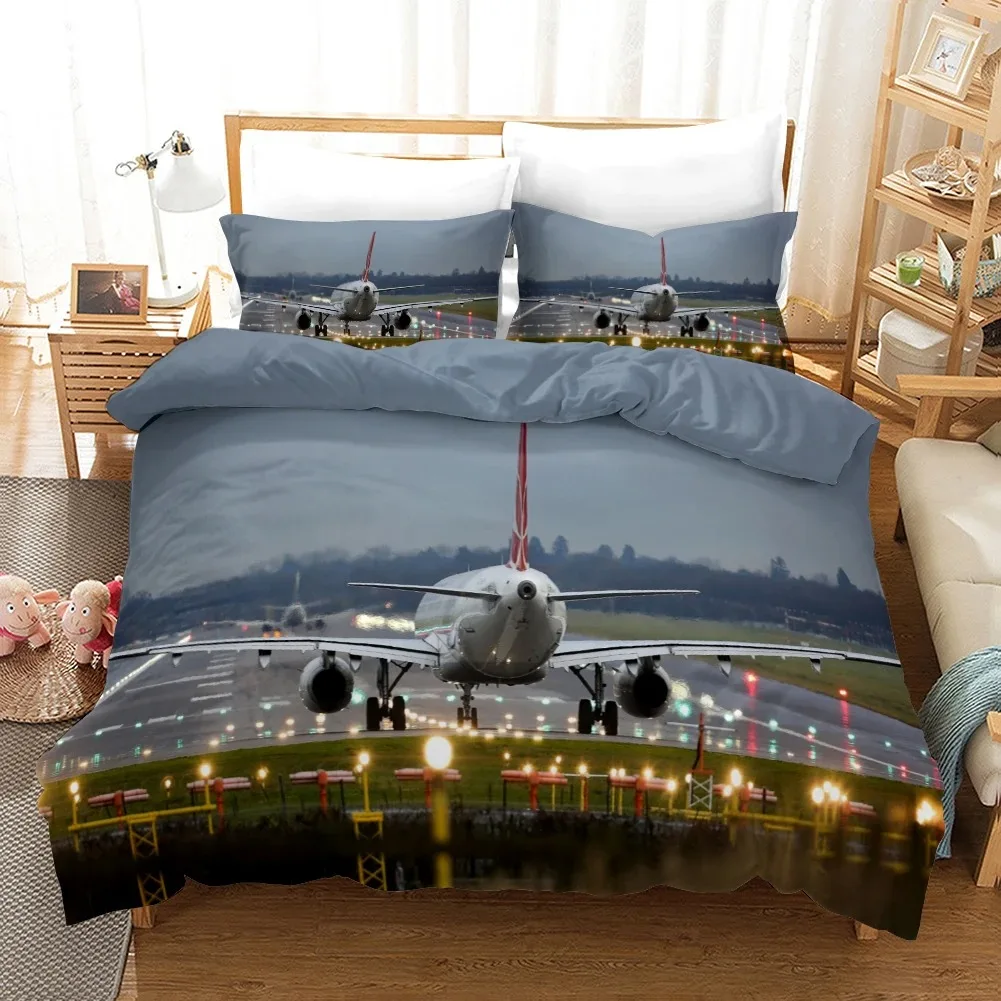 Aircraft Duvet Cover Flying Plane Bedding Set For Kids Boys Girl Polyester Airplane Print Comforter Cover Double Queen King Size