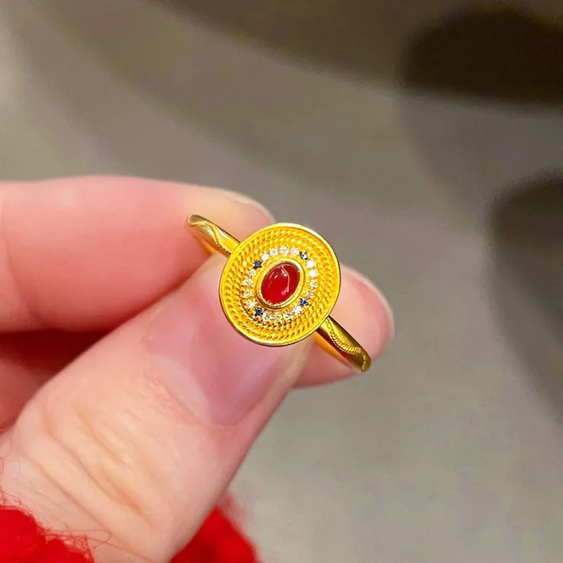 VENTFILLE-Bague en Agate Rouge pour Femme et Fille, Bijoux Rétro Ethnique, Design Géométrique, Cadeau, Livraison Directe