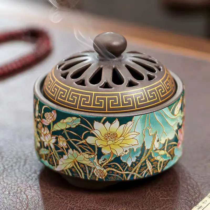 1pc Large Enamel Craft Ceramic Incense Burner,Exquisite Home Decor Ornament, Sandalwood Agarwood Coil Tower Stove Office Bedroom