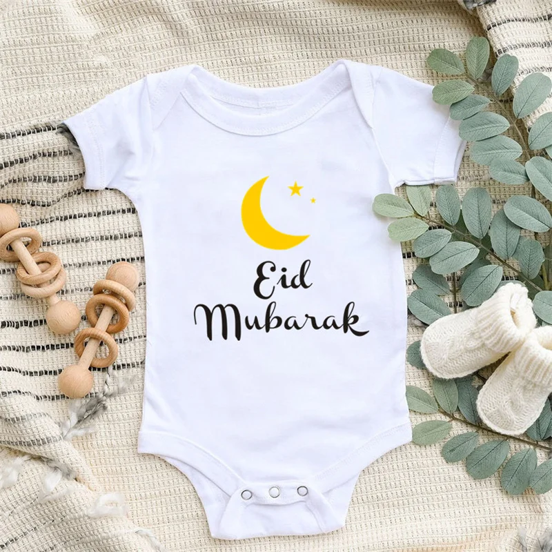 2022 Eid Mubarak Baby Clothes Cotton Infant Body Short Sleeve Baby Jumpsuit Eid Boy Girl Ramadan Clothes Islamic Muslim Gift