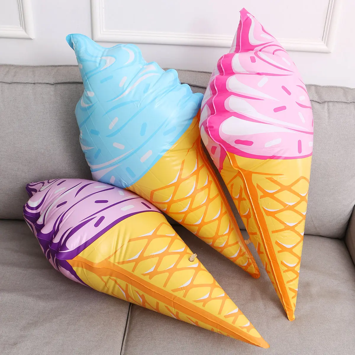 3Pcs Lifelike Ice Cream Inflatable Float Comfortable Soft PVC Pool Beach Swim Float Easy Inflate Deflate Store Water Play
