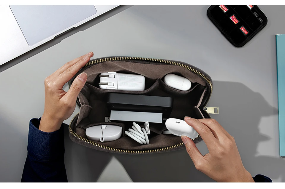 KONTAKTE FAMILIE Echtes Leder USB Datenkabel Aufbewahrung Handtasche Clutch Tasche für Kopfhörer Maus Elektronisches Zubehör Brieftasche Tasche – Detail 3